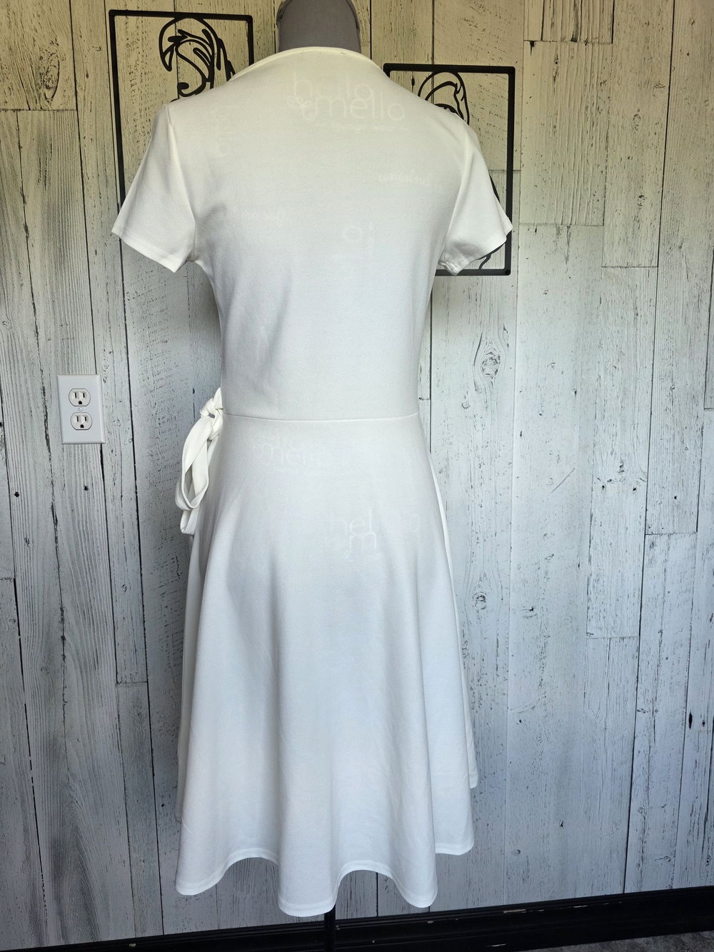 Revamped Ivory Faux Wrap Midi Dress | XL | Short Sleeve Tie Waist - Picture 4 of 10